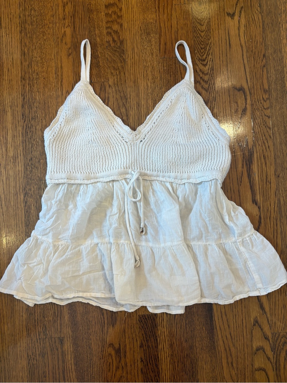 Hollister Y2K Babydoll White Knit & Gauze Tiered Cami